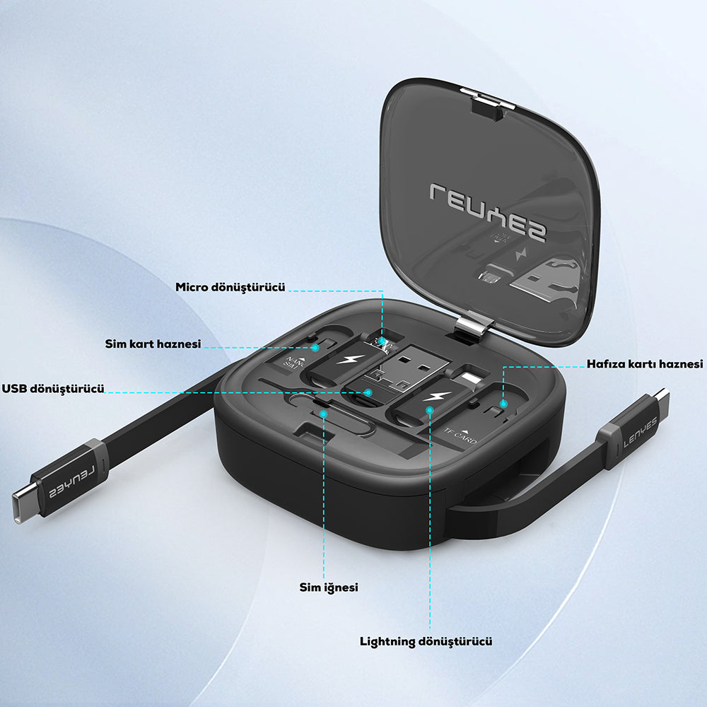 Lenyes LB603 6in1 Type-C to Type-C Kablolu 60W Çevirici Adaptör Seti Standlı Saklama Kutusu