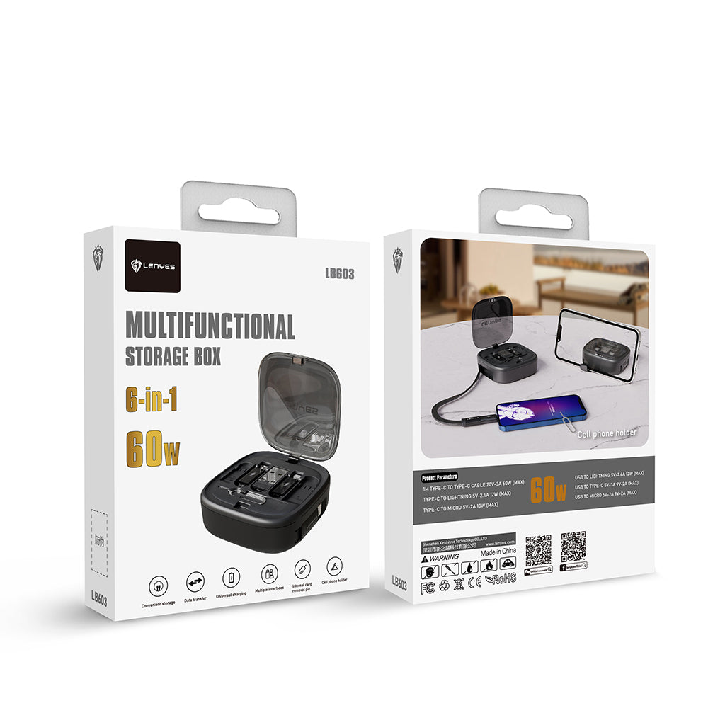 Lenyes LB603 6in1 Type-C to Type-C Kablolu 60W Çevirici Adaptör Seti Standlı Saklama Kutusu