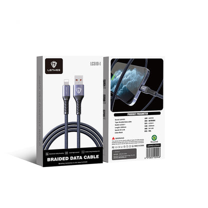 Lenyes LC510 USB-A to Lightning 2.4A Örgü Tasarımlı Hızlı Şarj Özellikli Data ve Şarj Kablosu 1M