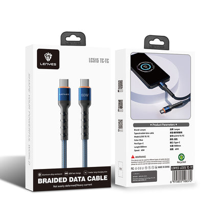Lenyes LC515 Type-C to Type-C Hızlı Şarj Özellikli Örgülü Data ve Şarj Kablosu 60W 1M