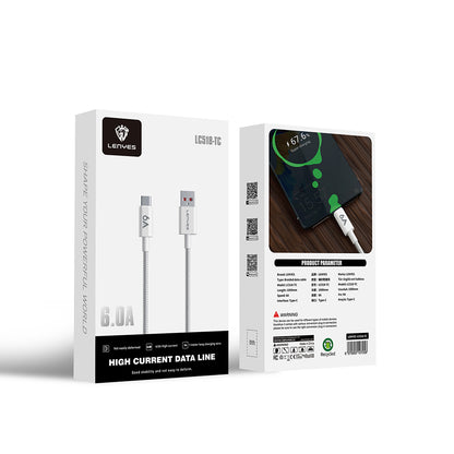 Lenyes LC518 USB-A to Type-C 6A Örgü Tasarımlı Hızlı Şarj Özellikli Data ve Şarj Kablosu 66W 1M