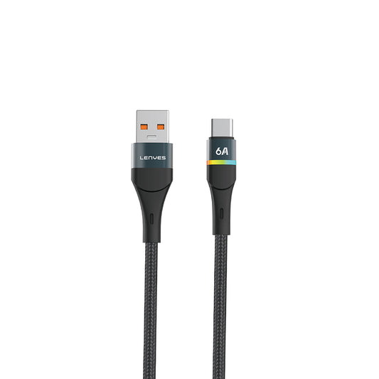 Lenyes LC520 USB-A to Type-C 6A Örgü Tasarımlı Hızlı Şarj Özellikli Data ve Şarj Kablosu 66W 1M