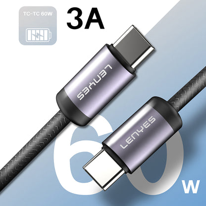 Lenyes LC537 Type-C to Type-C Hızlı Şarj Özellikli Örgülü Data ve Şarj Kablosu 60W 1M