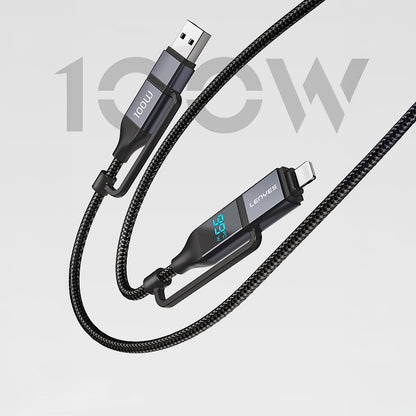 Lenyes LC542 Dijital Göstergeli 4in1 USB-A - Type-C + Type-C to Lightning 100W 1M