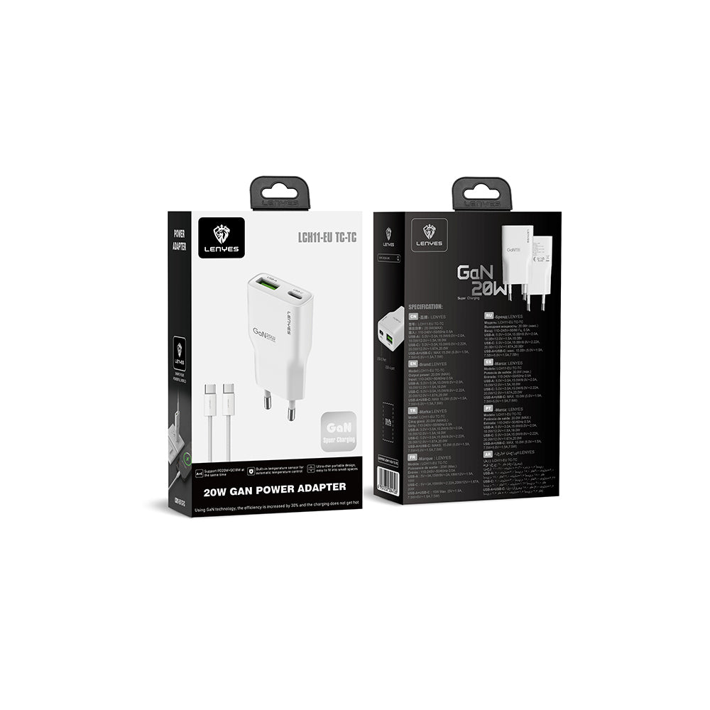 Lenyes LCH11 Serisi Type-C to Type-C GaN Teknolojili PD Hızlı Şarj Özellikli Kablolu Şarj Seti 20W