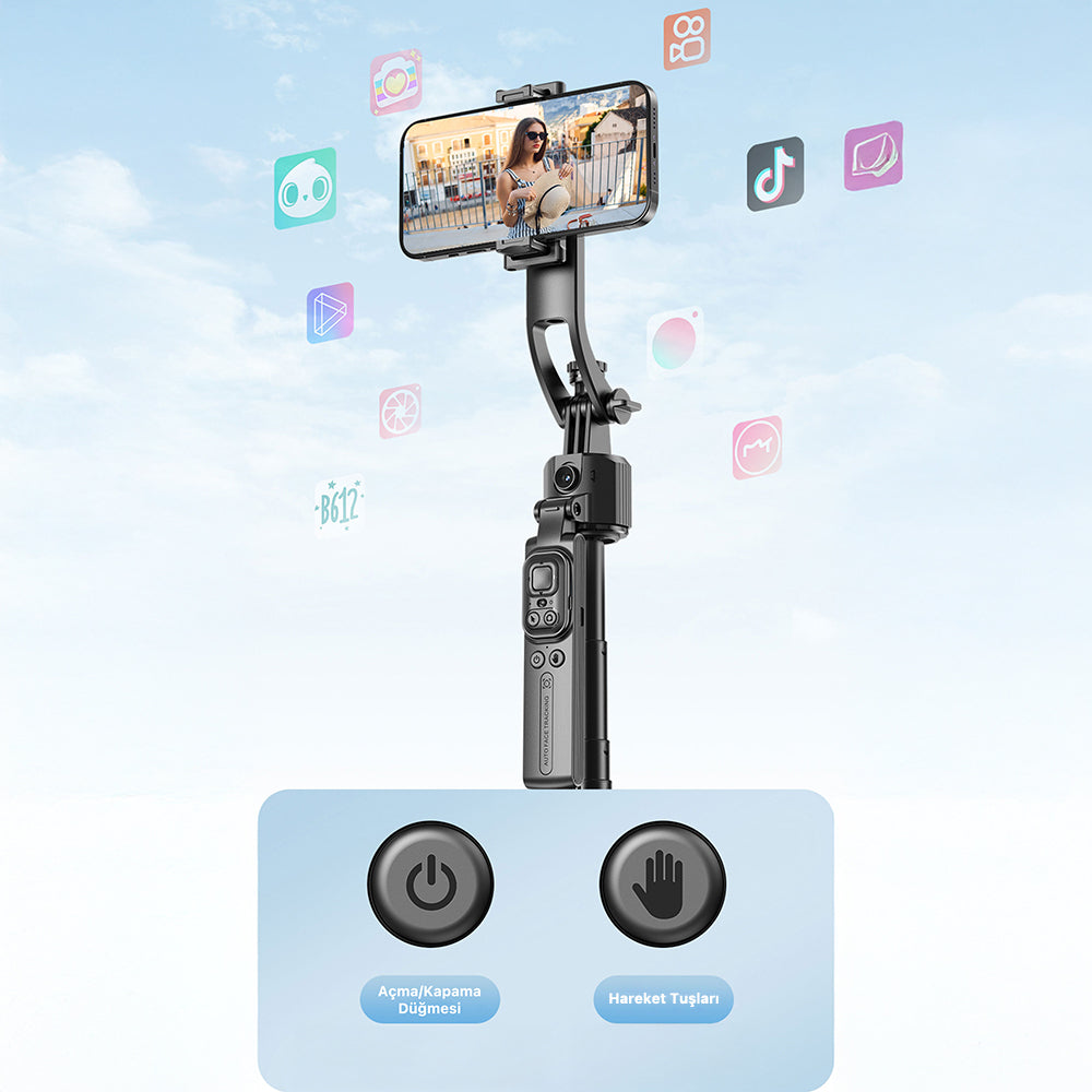 Lenyes LPH107 Canlı Yayın Dolgu Işıklı Kumandalı 360 Derece Dönebilen Selfie Çubuğu ve Tripod