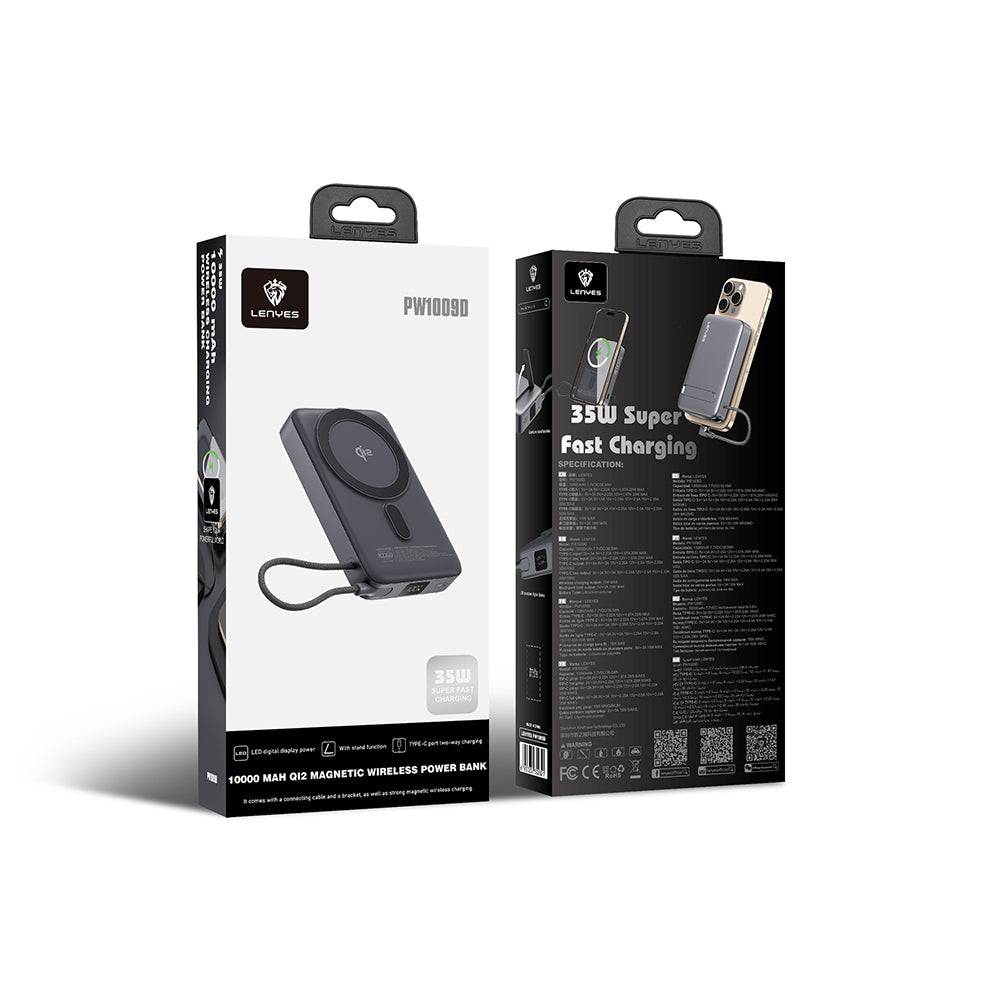 Lenyes PW1009D PD 35W Qi2 Teknolojili Type-C Kablolu Standlı Wireless Powerbank 15W 10000mAh