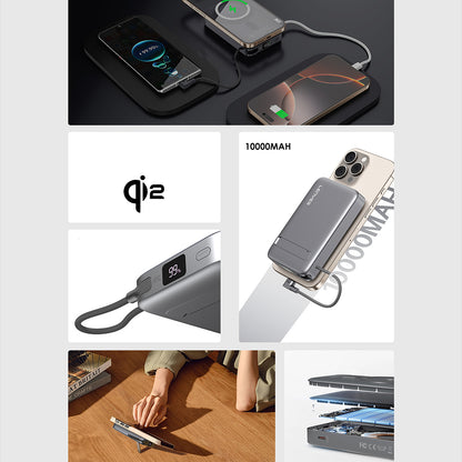 Lenyes PW1009D PD 35W Qi2 Teknolojili Type-C Kablolu Standlı Wireless Powerbank 15W 10000mAh