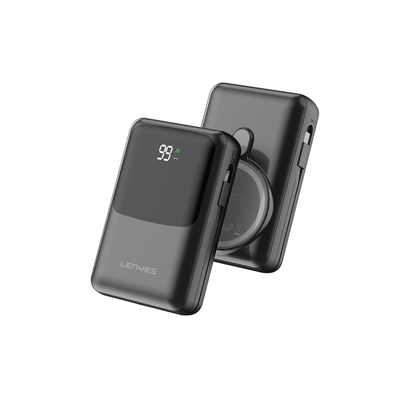 Lenyes PW223D Dijital LED Göstergeli Kablosuz Şarj Özellikli Type-C ve Lightning Kablolu Powerbank 22.5W 20.000mAh
