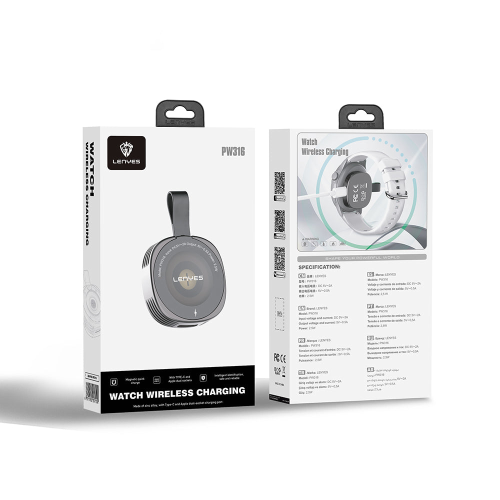 Lenyes PW316 Akıllı Saat Mini Wireless Magnetik Şarj Aleti 2.5W