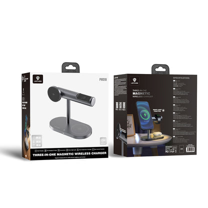 Lenyes PW319 Qi2 Şarj Teknolojili Ambiyans Işıklı Telefon&Akıllı Saat&Kulaklık 15W 3in1 Kablosuz Şarj Standı