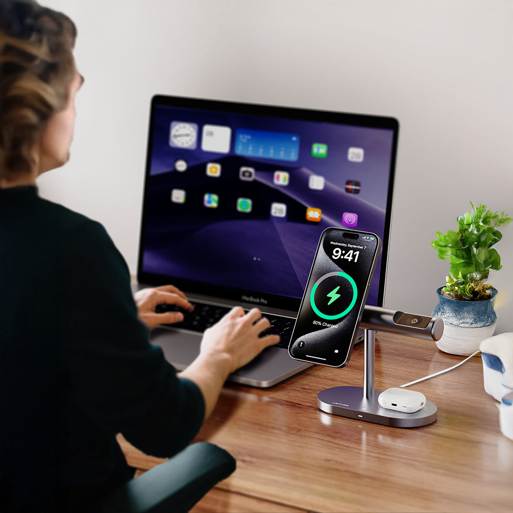 Lenyes PW319 Qi2 Şarj Teknolojili Ambiyans Işıklı Telefon&Akıllı Saat&Kulaklık 15W 3in1 Kablosuz Şarj Standı