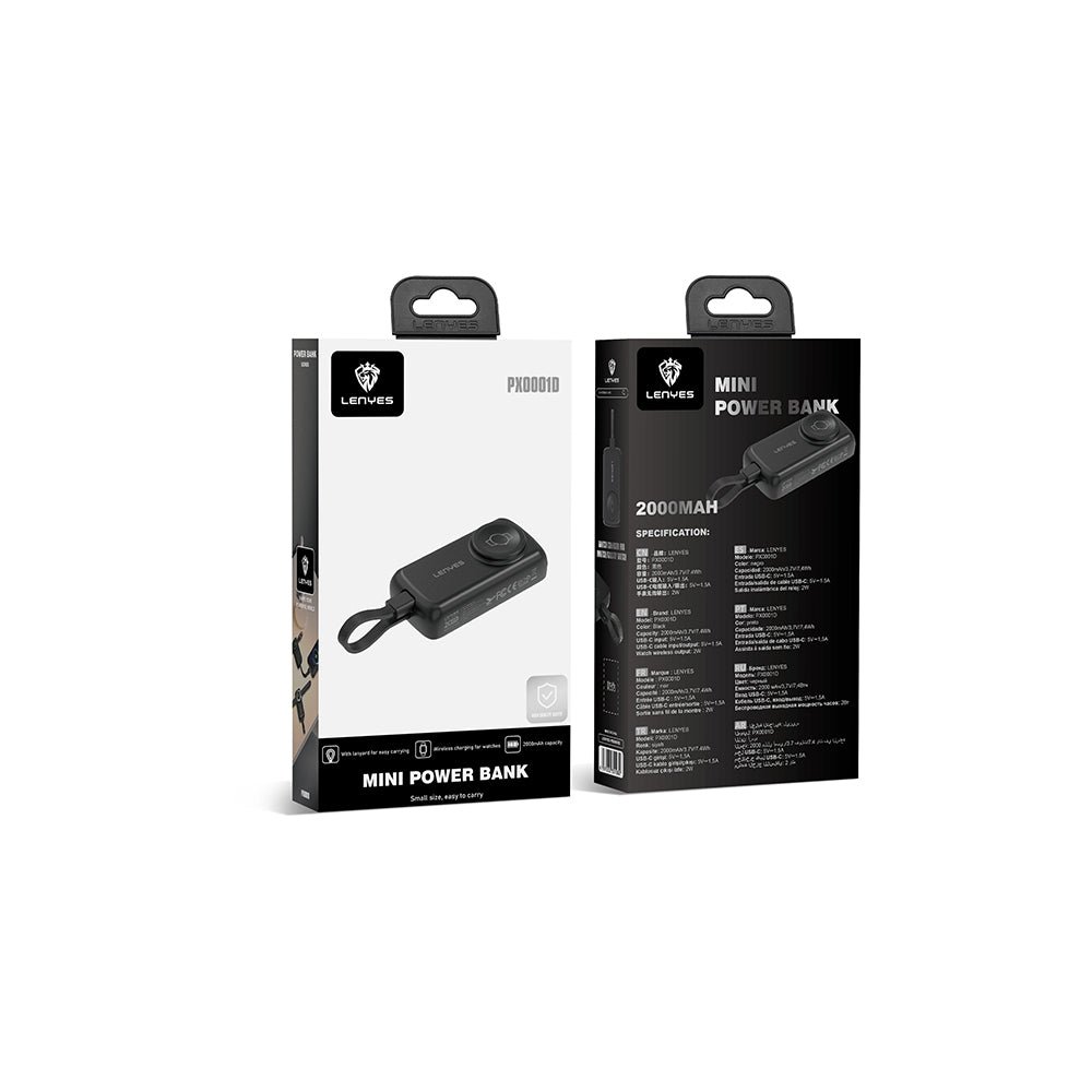 Lenyes PX0001D Akıllı Saat Kablosuz Şarj Özellikli Taşınabilir Type-C Kablolu Powerbank 2000mAh 2W