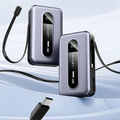 Lenyes PX1002D Dijital LED Göstergeli Teleskopik Type-C ve Lightning Kablolu Powerbank 35W 10.000mAh