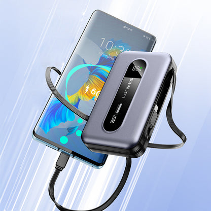 Lenyes PX1002D Dijital LED Göstergeli Teleskopik Type-C ve Lightning Kablolu Powerbank 35W 10.000mAh