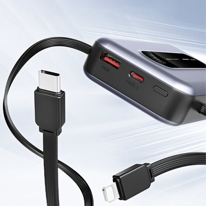 Lenyes PX1002D Dijital LED Göstergeli Teleskopik Type-C ve Lightning Kablolu Powerbank 35W 10.000mAh