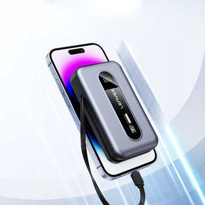 Lenyes PX1002D Dijital LED Göstergeli Teleskopik Type-C ve Lightning Kablolu Powerbank 35W 10.000mAh