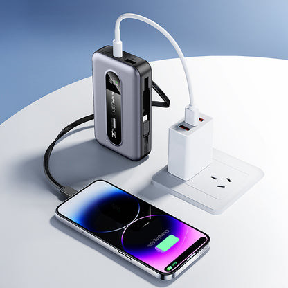 Lenyes PX1002D Dijital LED Göstergeli Teleskopik Type-C ve Lightning Kablolu Powerbank 35W 10.000mAh