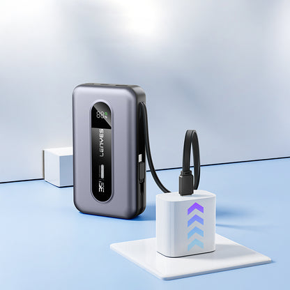 Lenyes PX1002D Dijital LED Göstergeli Teleskopik Type-C ve Lightning Kablolu Powerbank 35W 10.000mAh