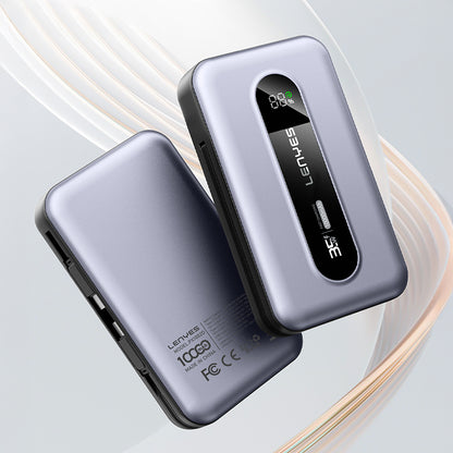 Lenyes PX1002D Dijital LED Göstergeli Teleskopik Type-C ve Lightning Kablolu Powerbank 35W 10.000mAh
