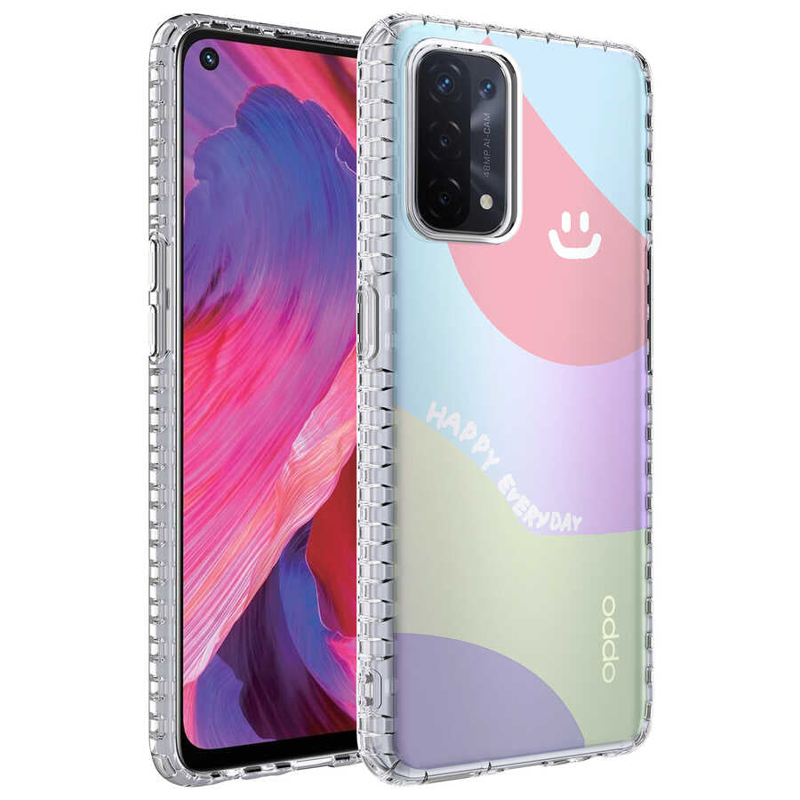 Oppo A74 4G Kılıf Airbag Kenarlı Renkli Desenli Silikon Zore Elegans Kapak