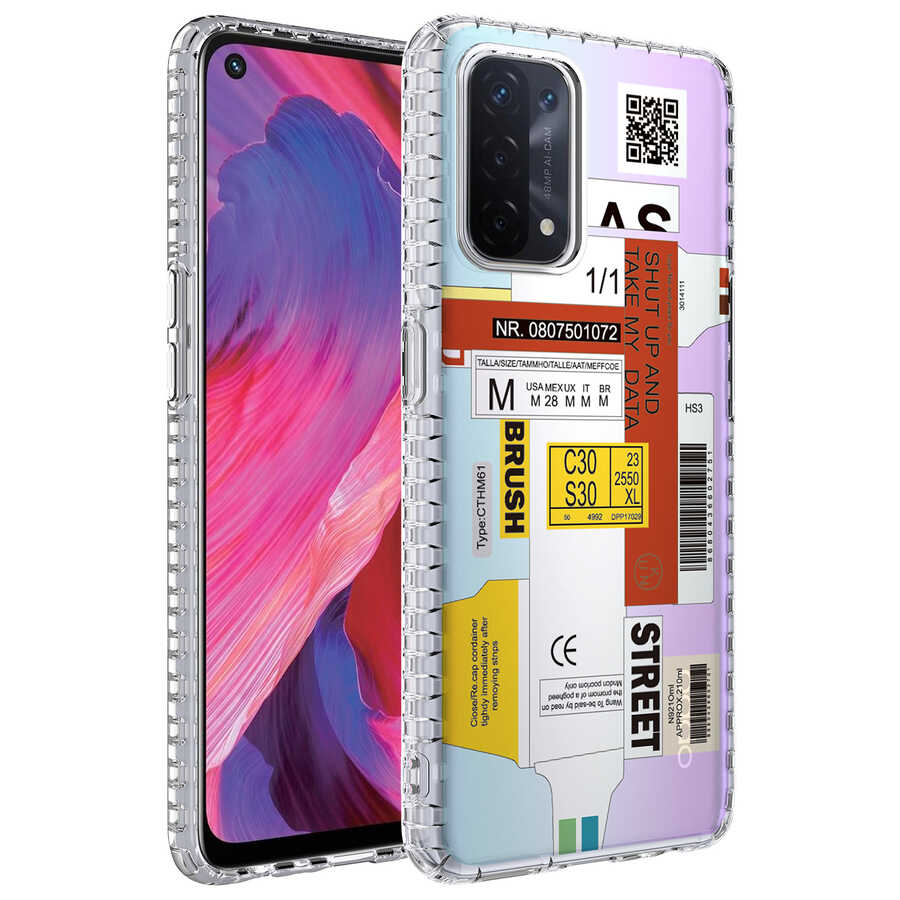 Oppo A74 4G Kılıf Airbag Kenarlı Renkli Desenli Silikon Zore Elegans Kapak