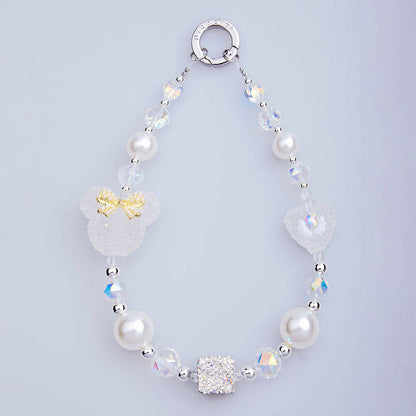 Picocici İnci Taş Tasarımlı Fiyonklu Minnie Mouse Telefon Bilek Askı İpi