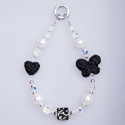 Picocici Siyah Taş Tasarımlı Üç Boyutlu Kelebek Telefon Bilek Askı İpi