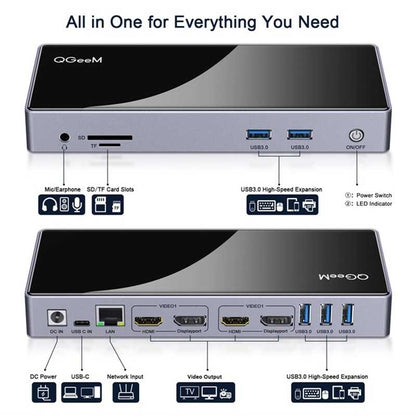 Qgeem QG-D6902 All in One Çoğaltıcı Type-C Hub Docking Station 4K-5K Displayport HDMI Destekli
