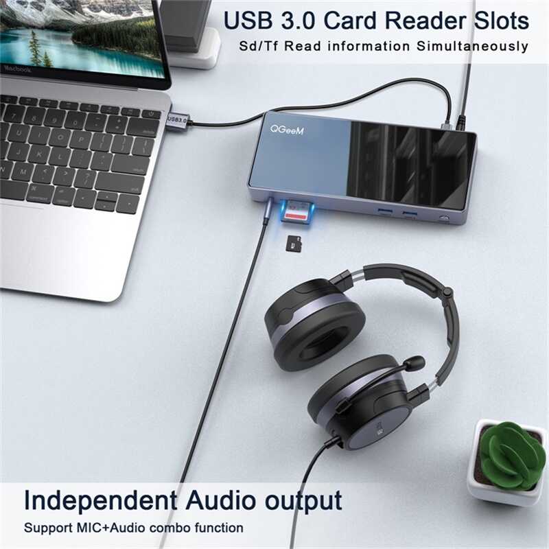 Qgeem QG-D6902 All in One Çoğaltıcı Type-C Hub Docking Station 4K-5K Displayport HDMI Destekli