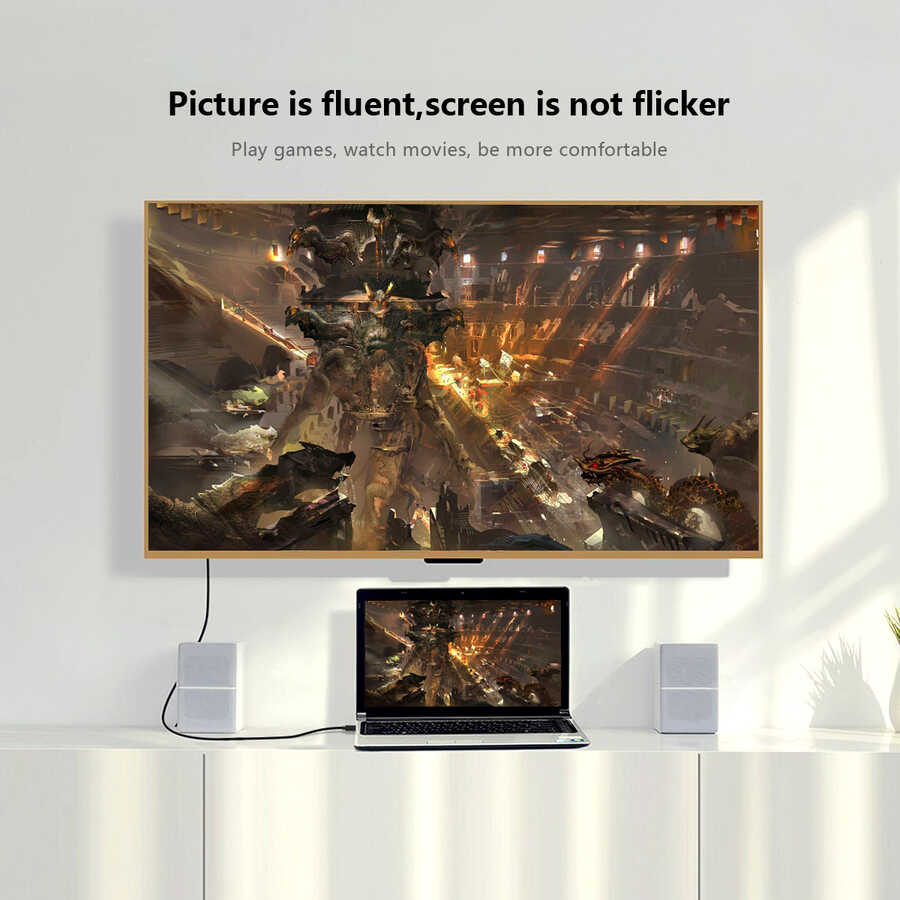 Qgeem QG-UA17 Type-C to VGA Adaptörü Yüksek Çözünürlüklü Dönüştürücü Kablo 1080p 60Hz 3 metre