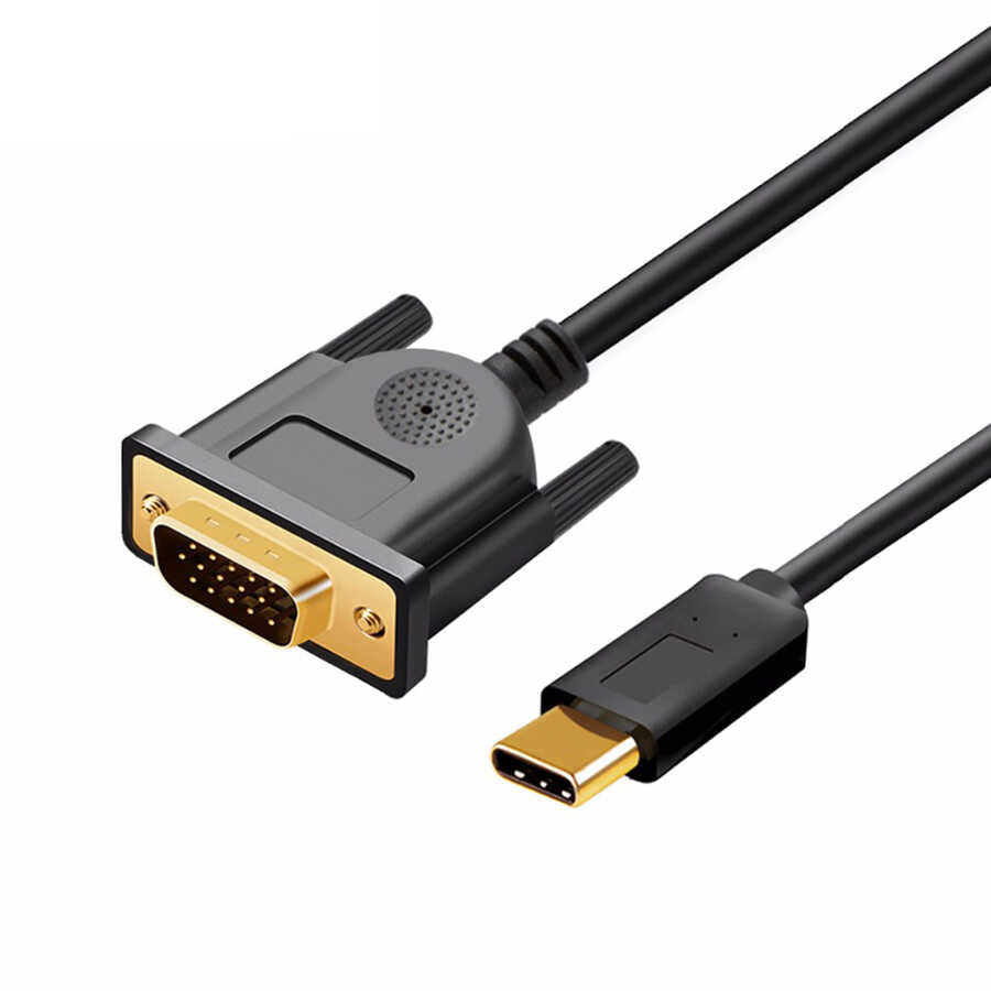 Qgeem QG-UA17 Type-C to VGA Adaptörü Yüksek Çözünürlüklü Dönüştürücü Kablo 1080p 60Hz 3 metre