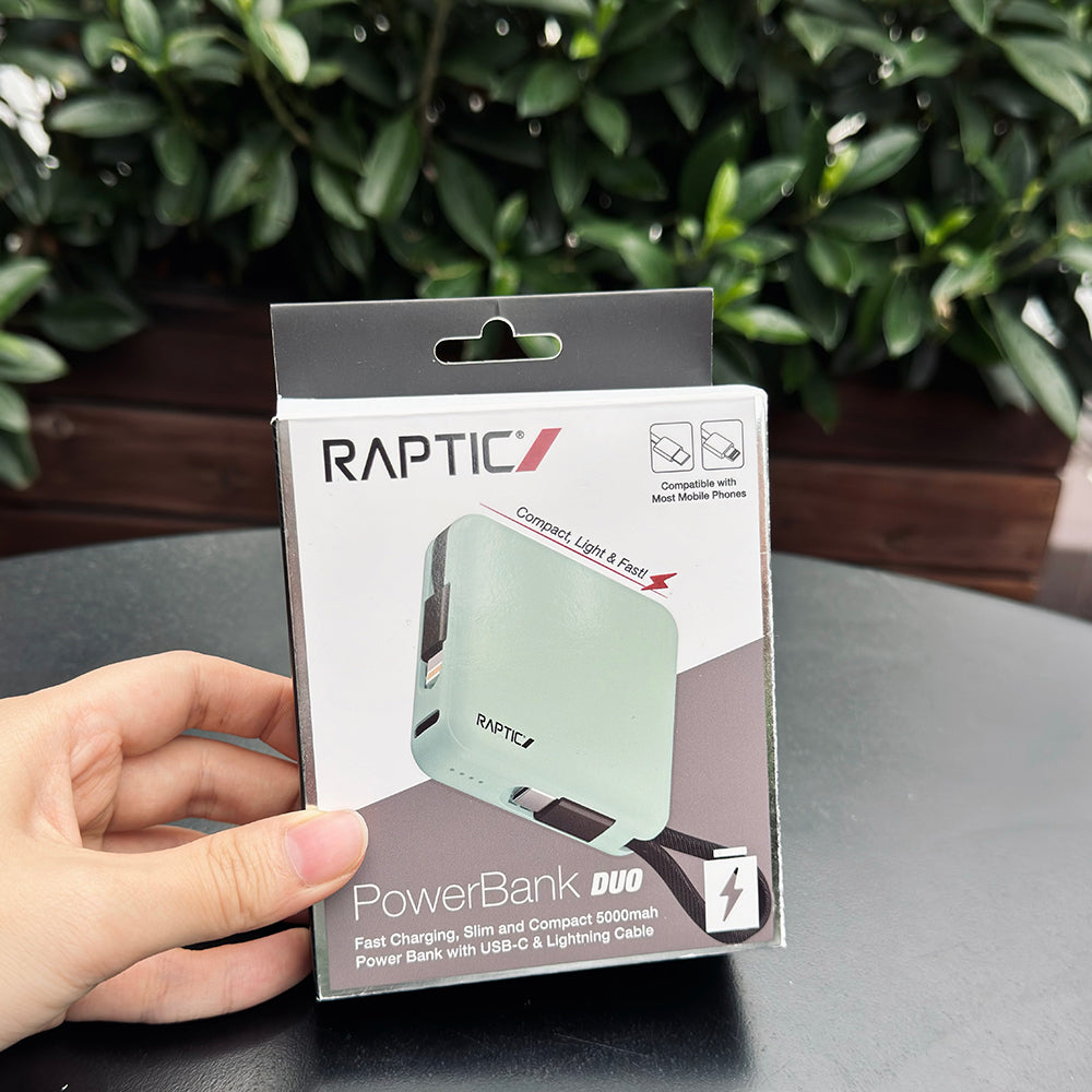 Raptic Lightning ve Type-C Kablolu Dijital LED Göstergeli Askılı Powerbank 5000mAh Kompakt ve Taşınabilir Tasarım