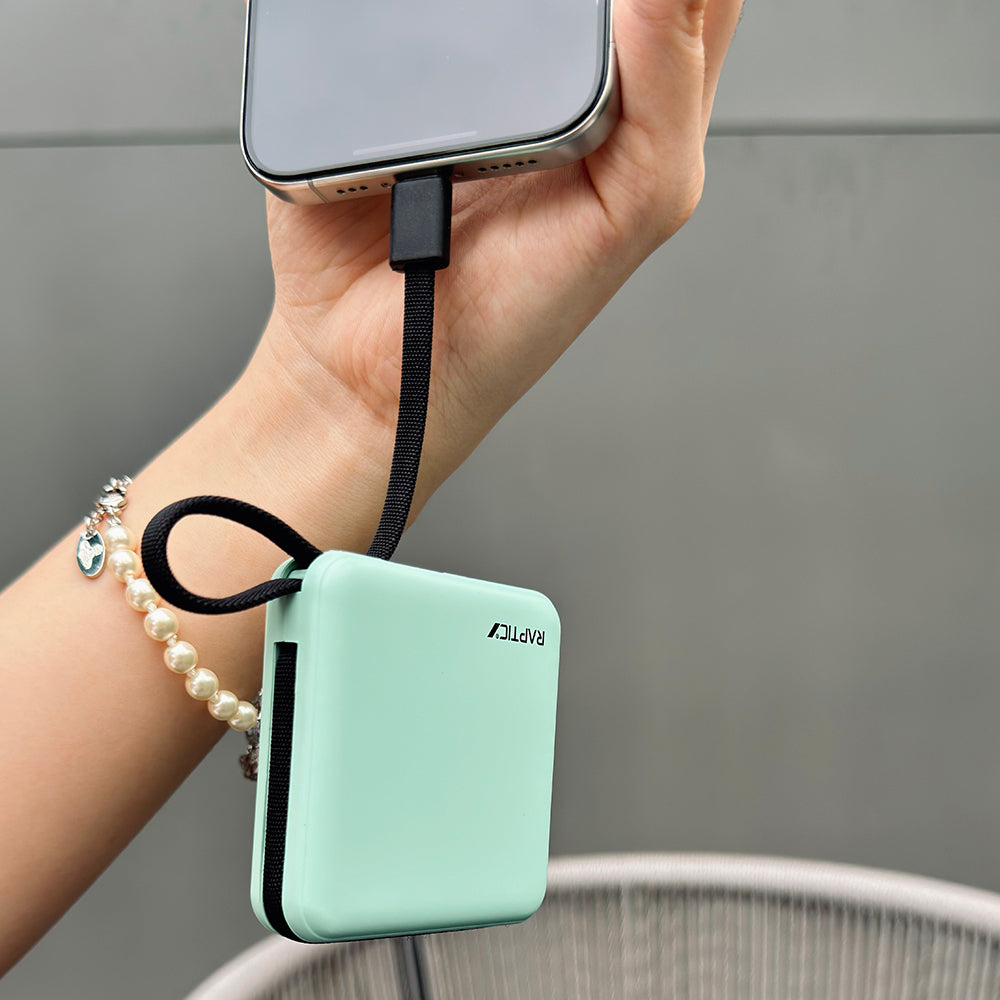 Raptic Lightning ve Type-C Kablolu Dijital LED Göstergeli Askılı Powerbank 5000mAh Kompakt ve Taşınabilir Tasarım