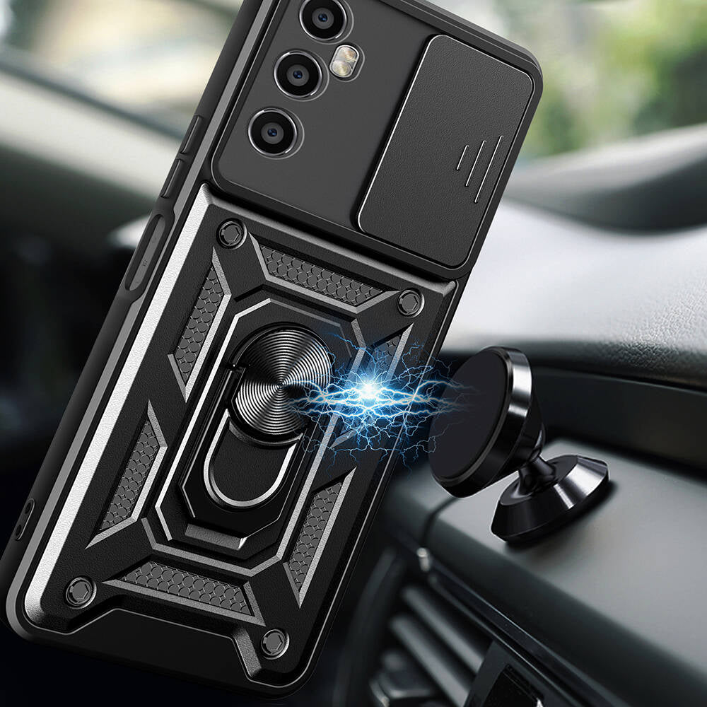 Realme C65 4G Kılıf Magnetik Standlı Kamera Korumalı Zore Sürgülü Vega Kapak