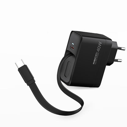 Recci RC102E GaN Teknolojili Hızlı Şarj Başlığı USB-A to Type-C PD 40W Type-C Kablolu Şarj Seti