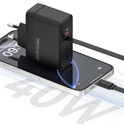 Recci RC102E GaN Teknolojili Hızlı Şarj Başlığı USB-A to Type-C PD 40W Type-C Kablolu Şarj Seti