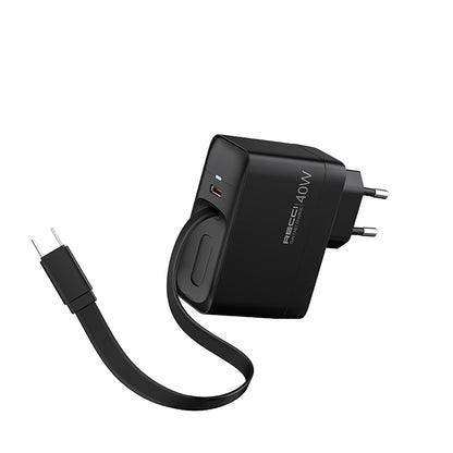 Recci RC102E GaN Teknolojili Hızlı Şarj Başlığı USB-A to Type-C PD 40W Type-C Kablolu Şarj Seti