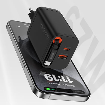 Recci RC103E GaN Teknolojili Hızlı Şarj Başlığı USB-A to Type-C PD 67W Type-C Kablolu Şarj Seti