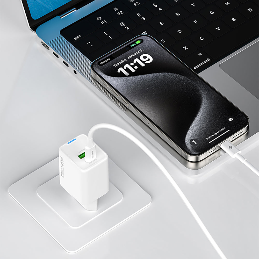 Recci RC108E GaN Teknolojili Hızlı Şarj Başlığı Type-C to Type-C PD 45W Kablolu Şarj Seti