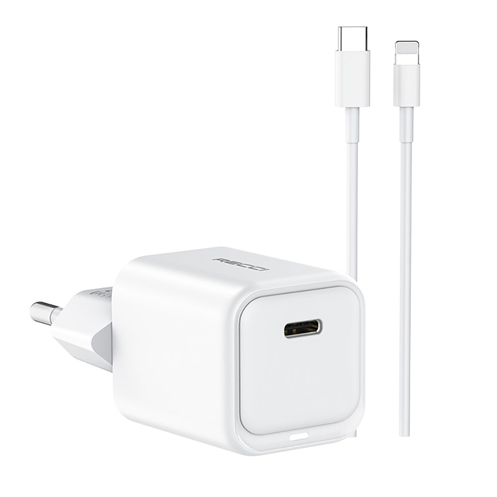 Recci RC65E Hızlı Şarj Başlığı Type-C to Lightning PD 20W Kablolu Şarj Seti