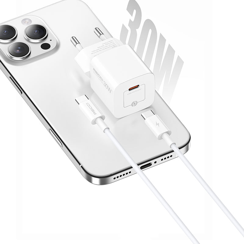 Recci RC77E GaN Teknolojili Hızlı Şarj Başlığı Type-C to Type-C PD 30W Kablolu Şarj Seti