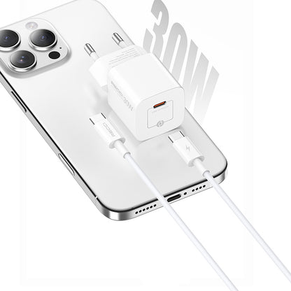 Recci RC77E GaN Teknolojili Hızlı Şarj Başlığı Type-C to Type-C PD 30W Kablolu Şarj Seti