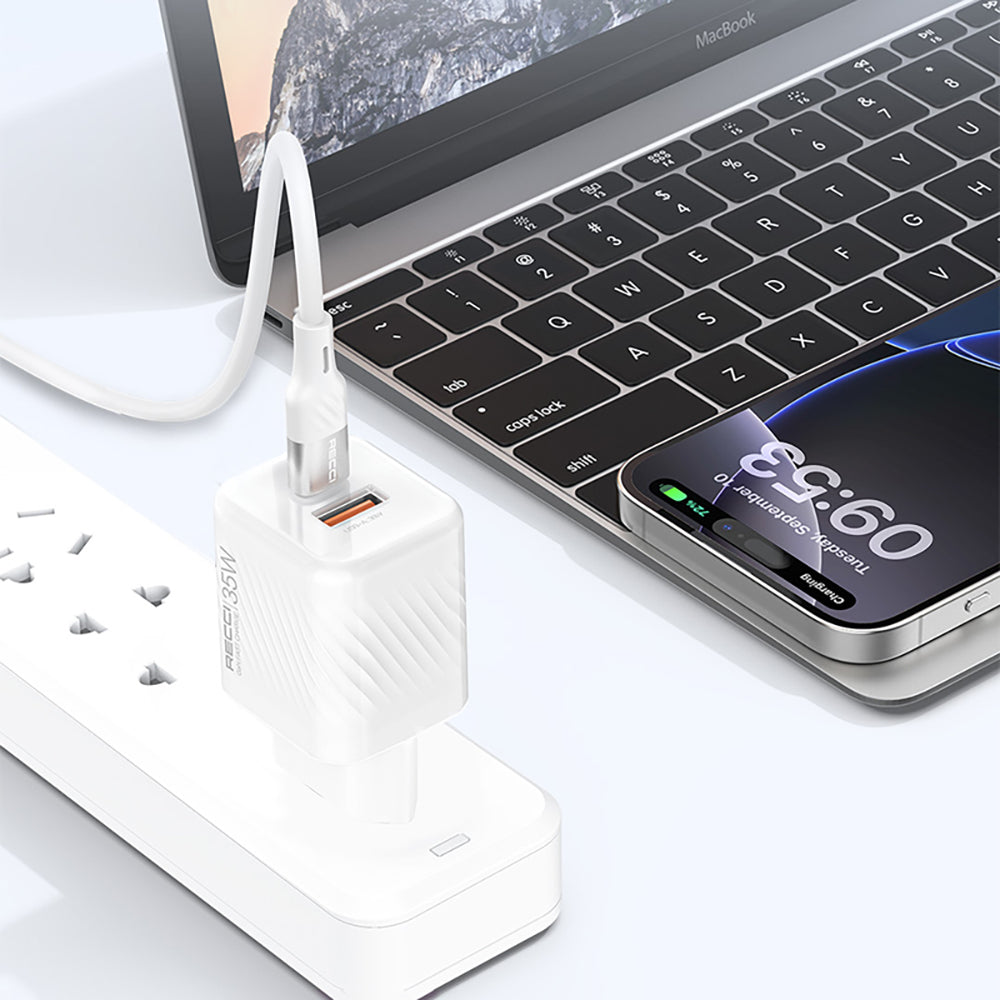 Recci RC83E Type-C PD & USB-A GaN Teknolojili QC3.0 Hızlı Şarj Başlığı 35W