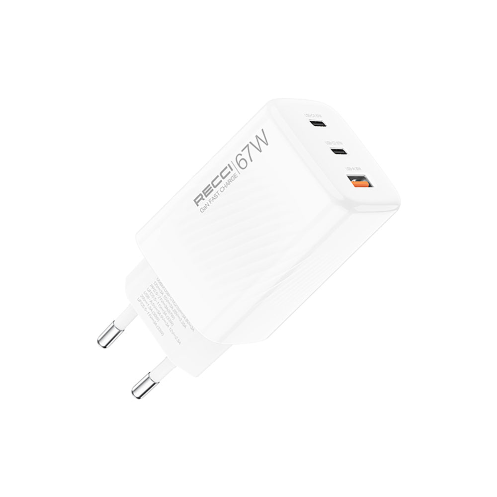 Recci RC85E GaN Teknolojili Hızlı Şarj Başlığı USB-A to Type-C PD 67W Kablolu Şarj Seti