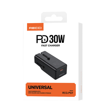 Recci RCG-P07 Çoklu Universal US/UK/EU/AU Uyumlu Şarj Adaptörü 30W