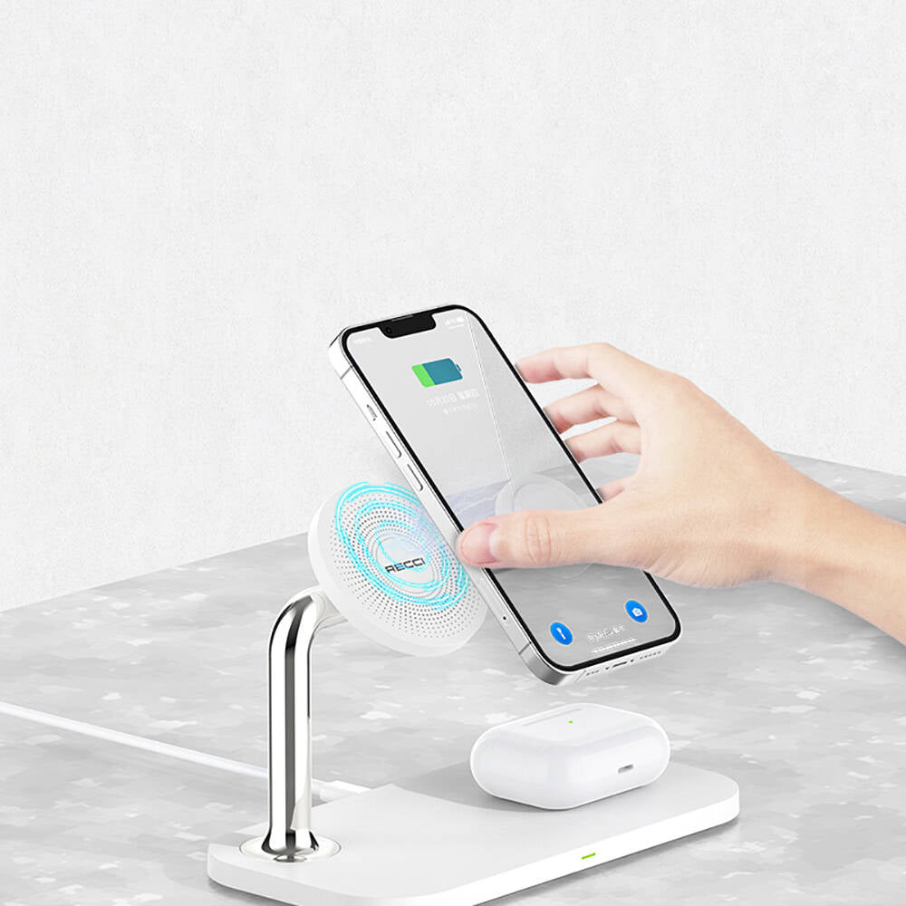 Recci RCW-20 Prestige Serisi 3in1 M-safe 15W Hızlı Şarj Özellikli Magnetik Kablosuz Şarj Standı