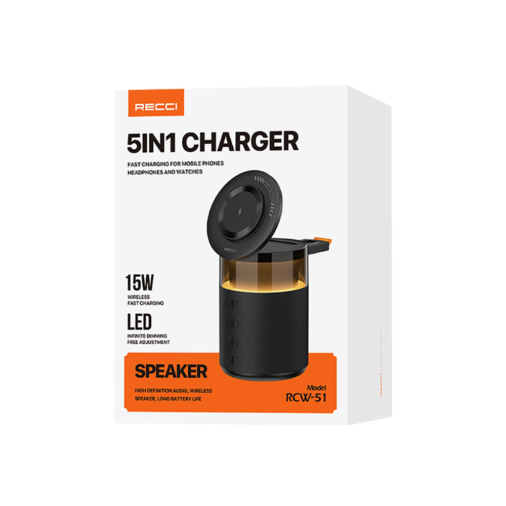Recci RCW-51 Kablosuz Şarj Standı Ambiyans Işıklı Bluetooth Speaker Hoparlör Özellikli