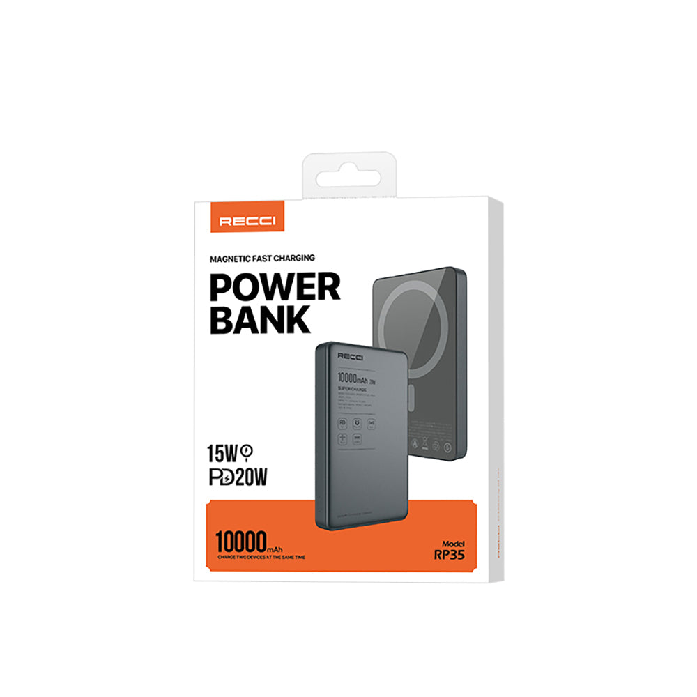 Recci RP35 PD 20W Led Göstergeli Hızlı Şarj Özellikli Wireless Powerbank 15W 10000mAh
