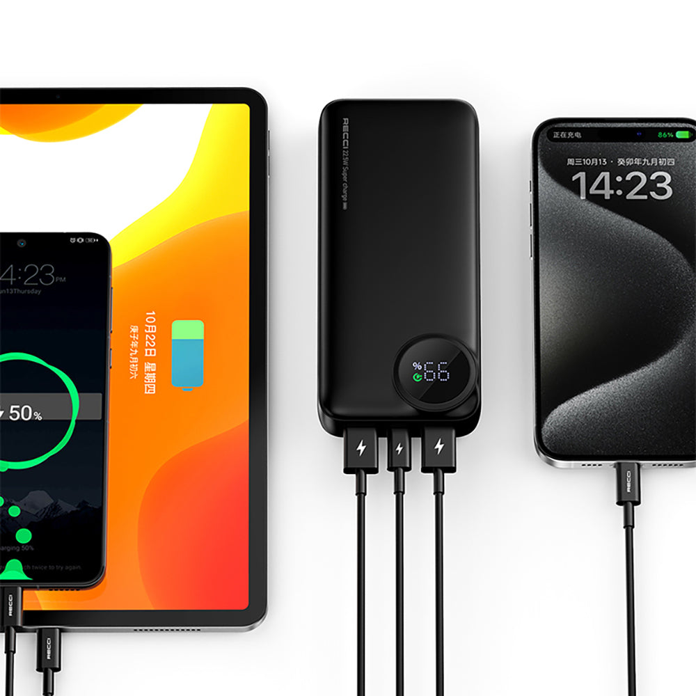 Recci RPB-P48 PD 20W Dijital LED Göstergeli Hızlı Şarj Özellikli Taşınabilir Powerbank 22.5W 10000mAh